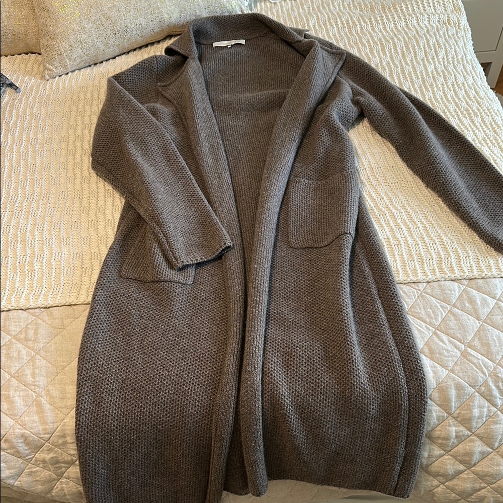 Women's Gray/Brown Long Cashmere Cardigan Sweater
